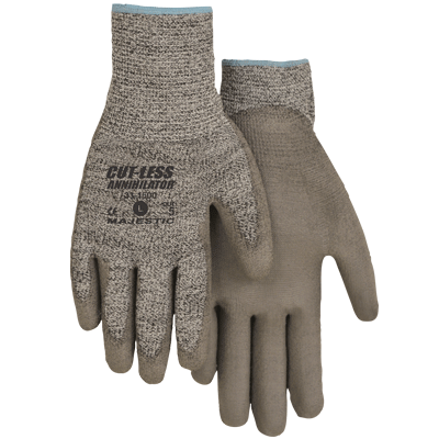 Majestic Cut-Less Annihilator Gloves: Spun Glass Fibers, Polyurethane  Coated, Small