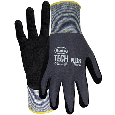 Boss® Tech Plus™ Gloves: Nylon, Nitrile Coated, XX-Large - Safety