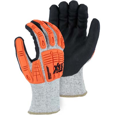 Majestic Winter Lined Cut-Less Watchdog® Impact/Cut-Resistant Foam Nitrile  Glove: Gray/Orange, XX-Large